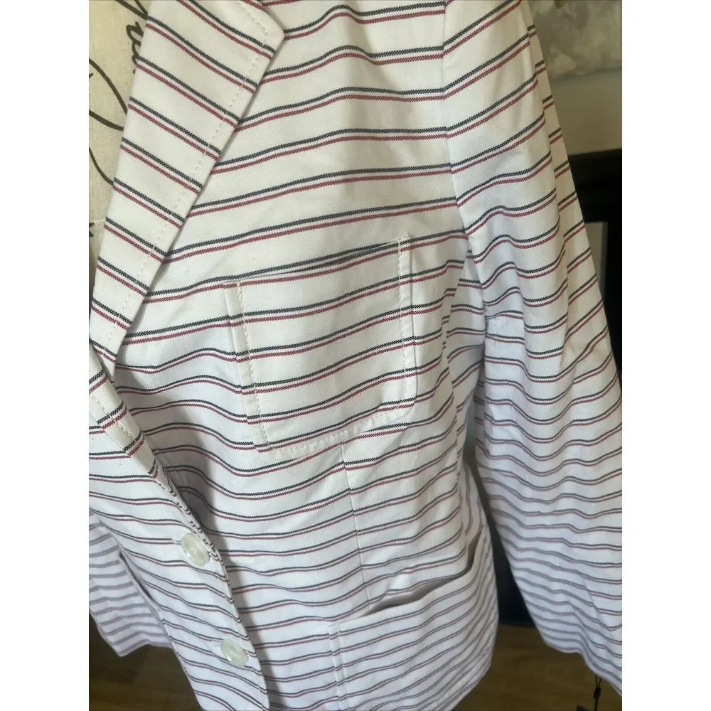 NWT Tommy Hilfiger Nautical Pinstriped Blazer,‎ White W/Red And Blue, Size 14